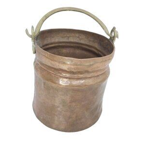 Antique Hammered Copper Dovetail Miniature Bucket With Brass Handle Rustic Decor